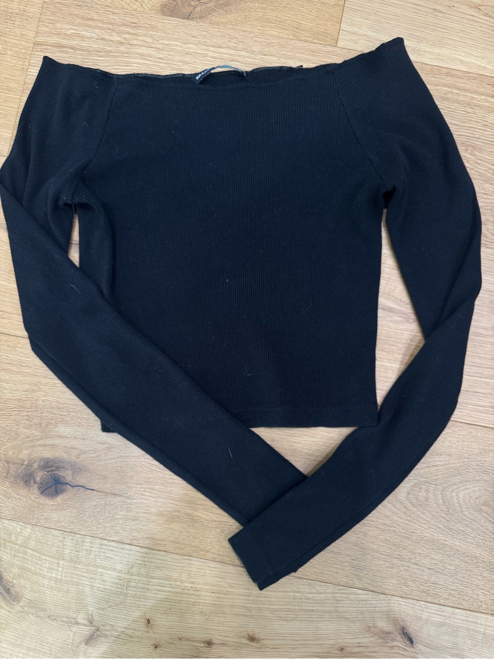 Brandy Melville Black Off-the-Shoulder Ribbed Crop Top